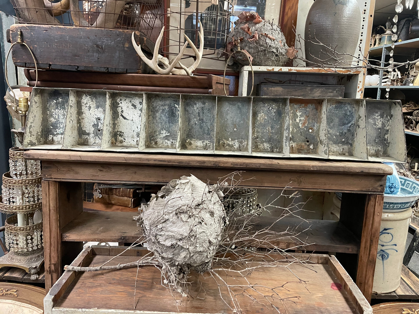 Antique white metal cubby